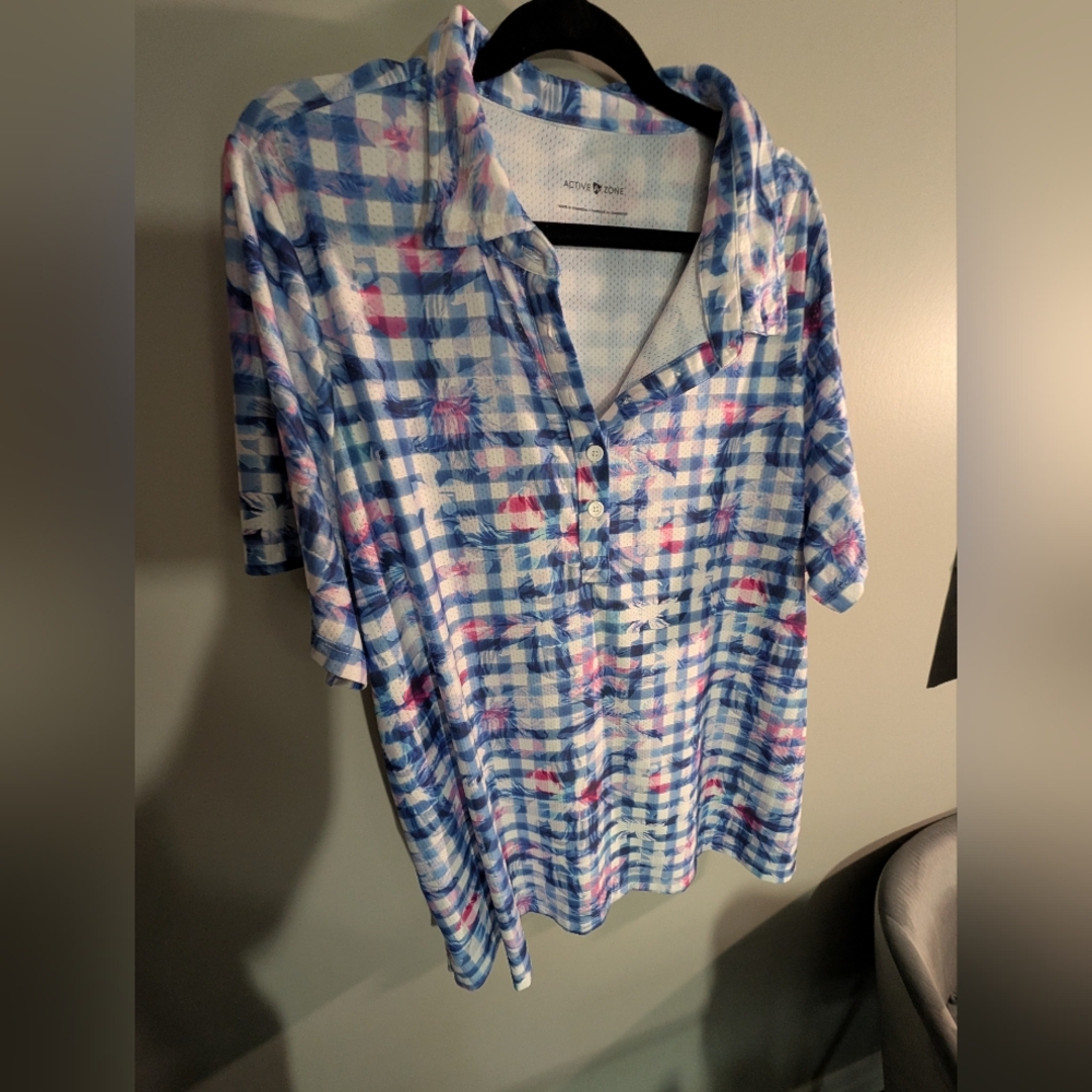 Acorn Blue and Pink Plaid Women's Polo